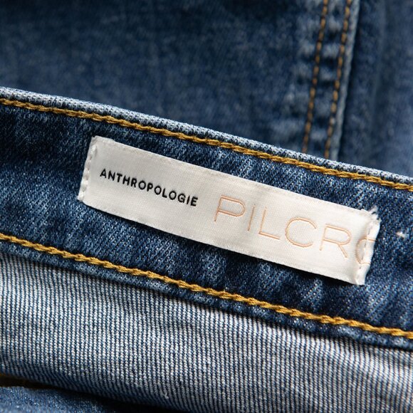 Anthropologie Pilcro Jeans Distressed V-Stitch Yoke Denim Blue Size 28 - Picture 3 of 8